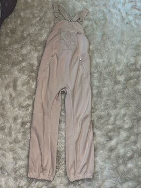 JoyLab Beige Plush Fleece Bib Jumpsuit